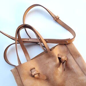 Light Brown Soft Leather Adjustable Worn Look Boho Style Crossbody Tote Bag